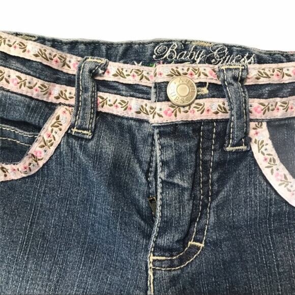 Baby Guess Pink Floral Ribbon & Embroidery Blue Jean Capris - 18M - Picture 2 of 11
